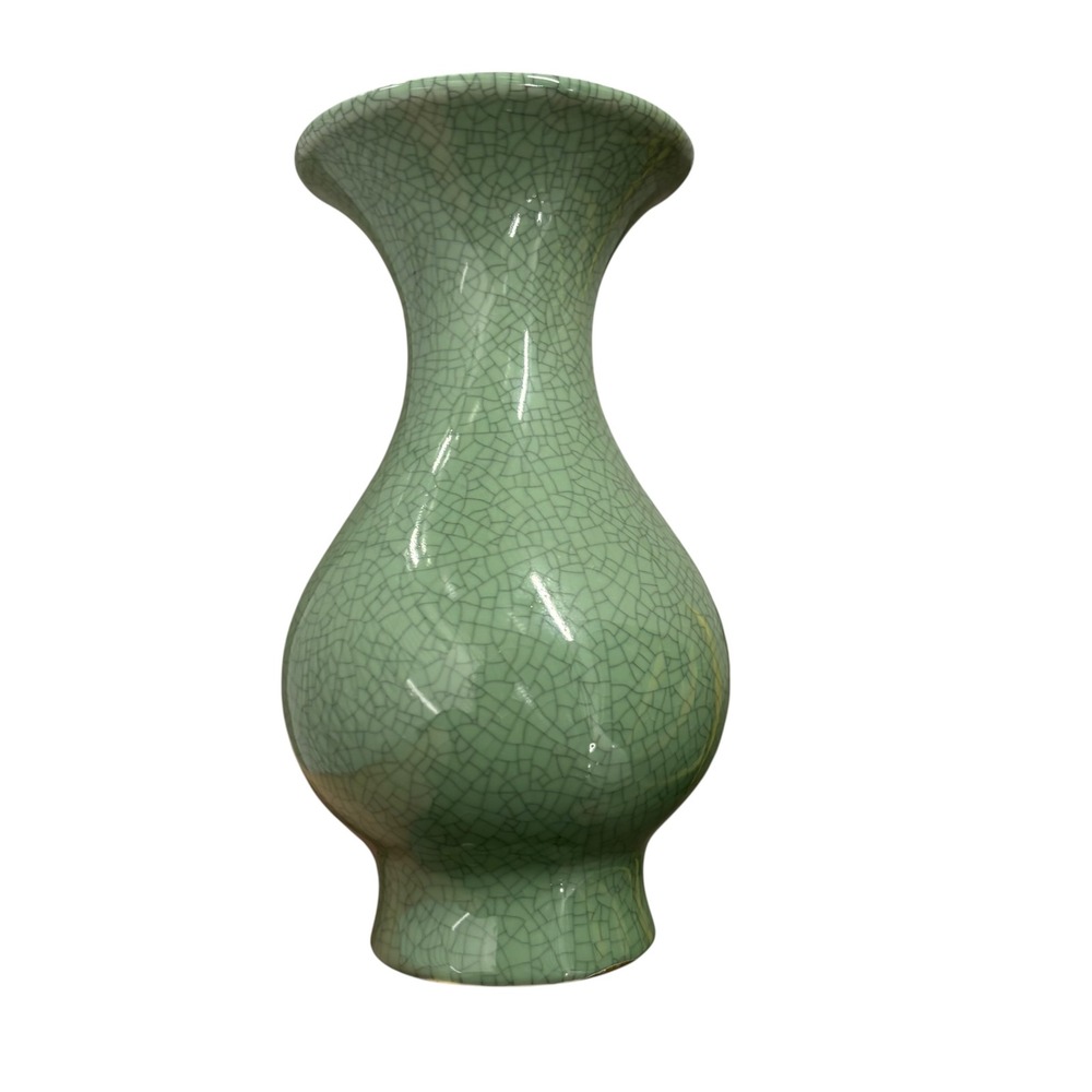Seymour Mann China Blue Celadon Green Crackle Glaze Porcelain Vase 8.5in